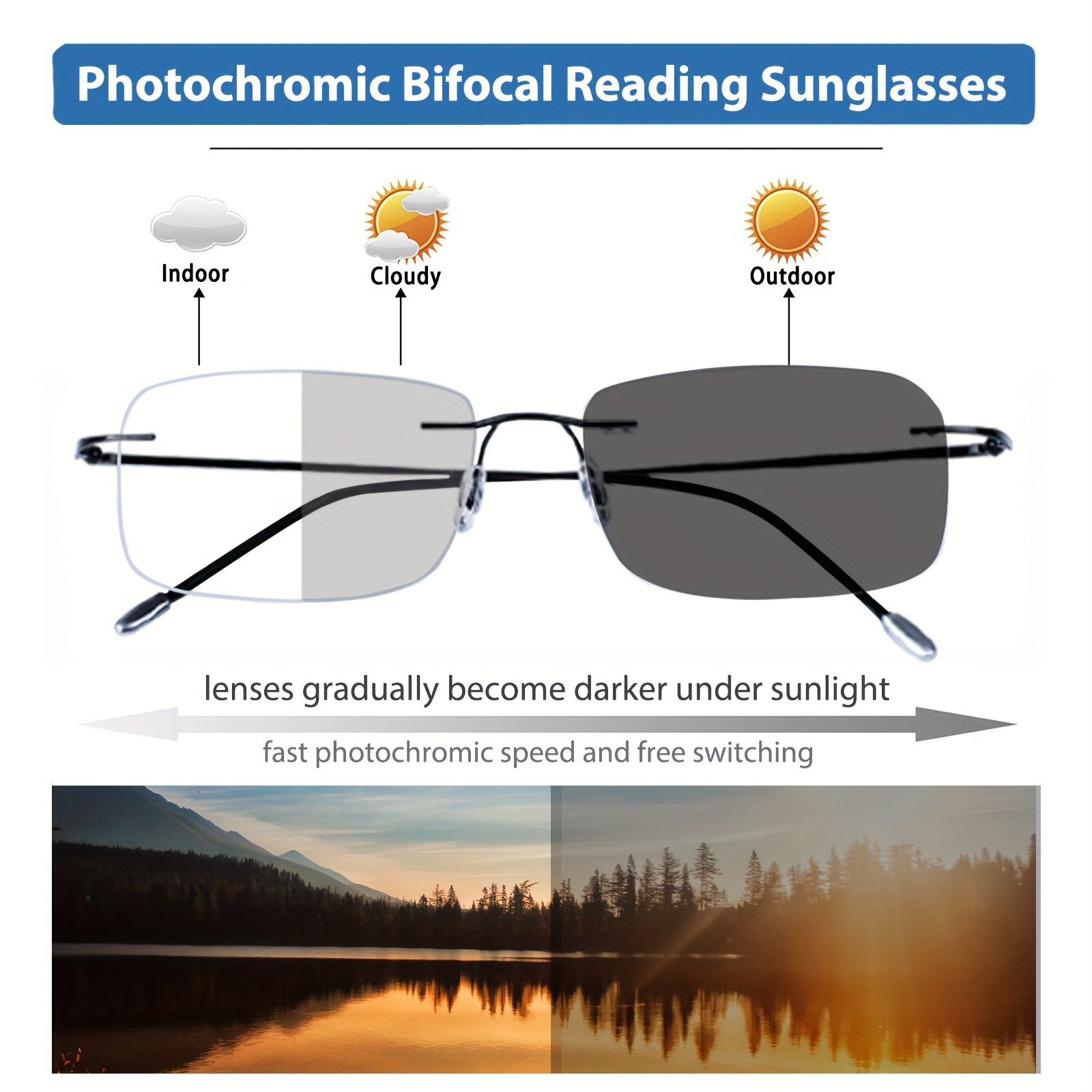 Photochromic Bifocal Reading Glasses