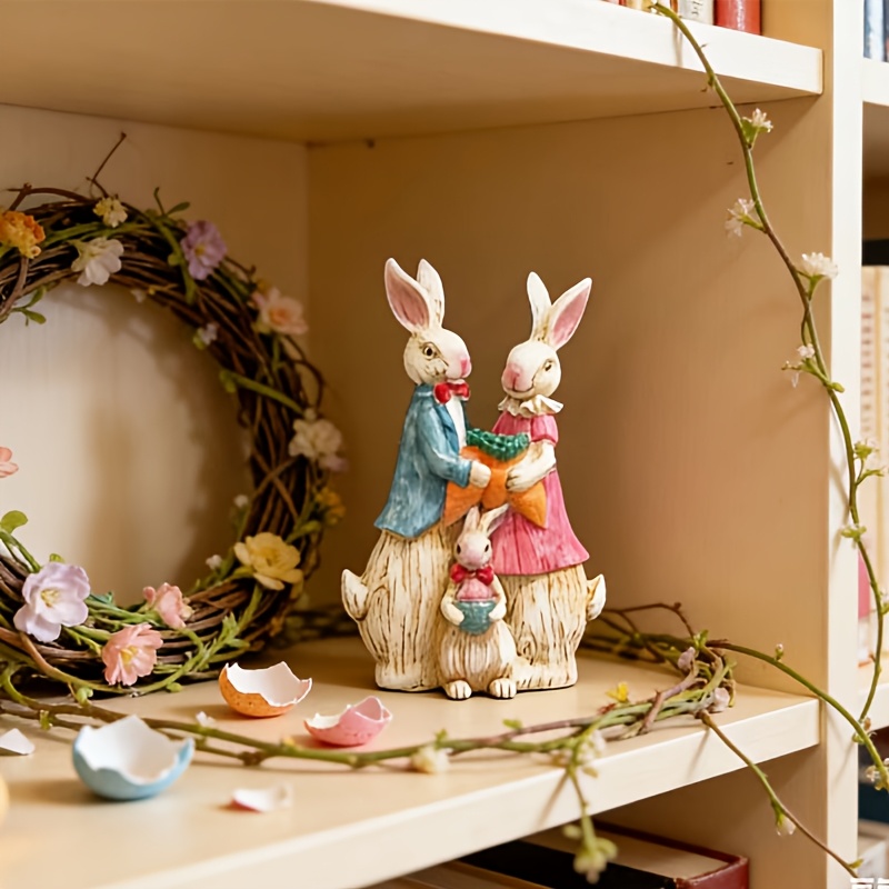 🐰 Easter Bunny Family Figurines – Rustic Resin Spring Decor 🥕✨