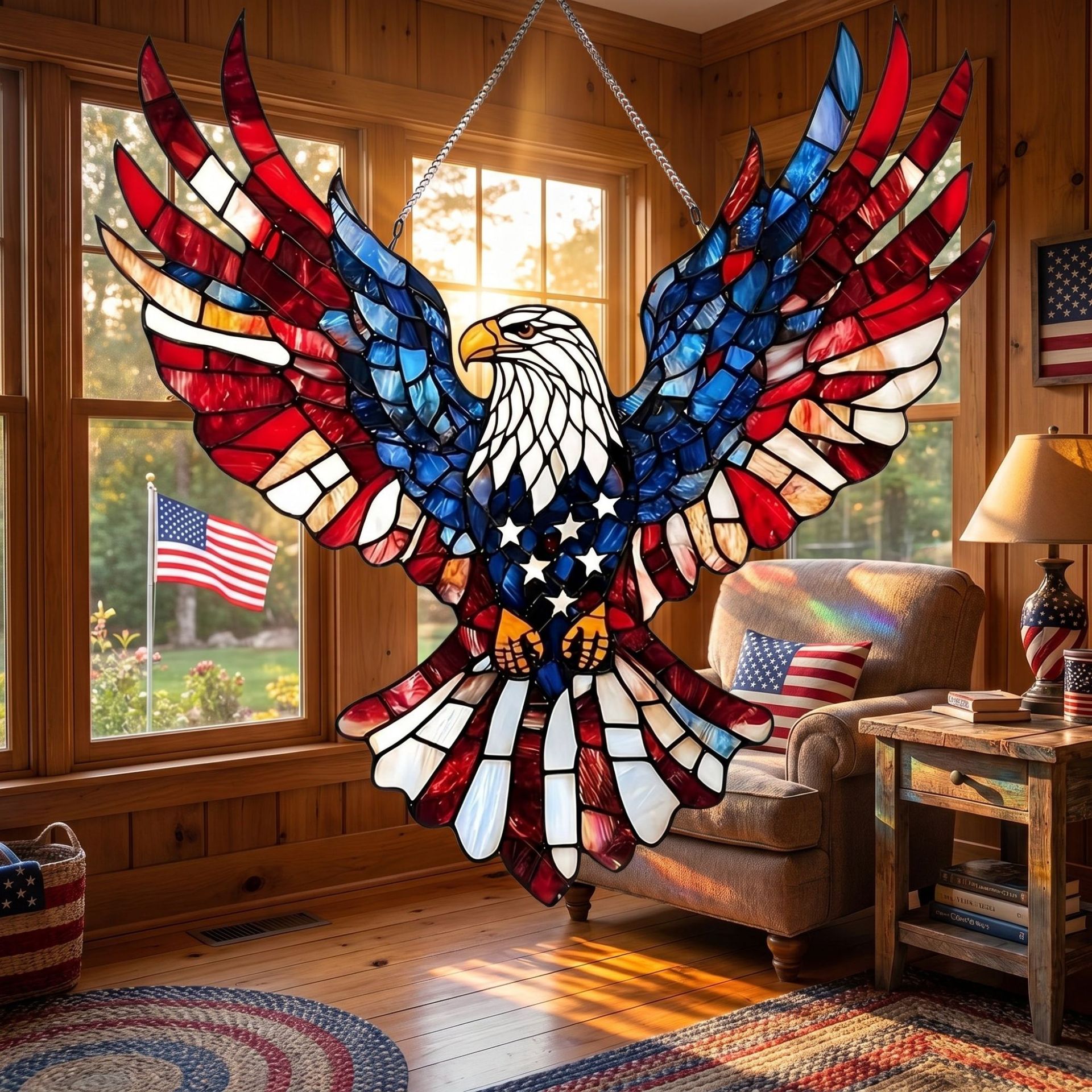 American Flag Freedom Eagle Sunlight Catcher – Patriotic Window Art