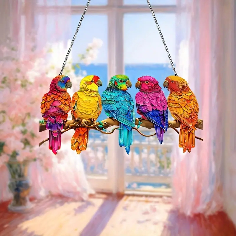 The Best Christmas Gift - Parrots Stained Window Panel Hangings