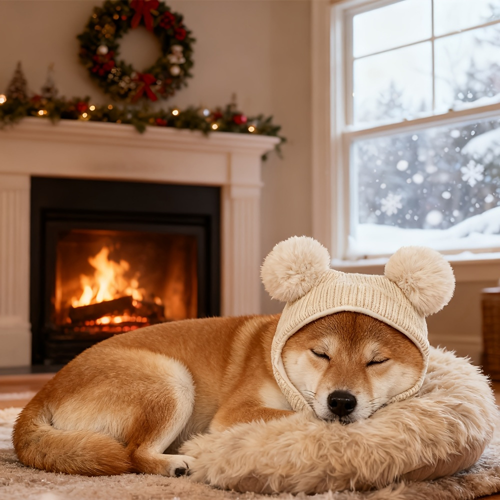 Dog Winter Hat with Pom Poms