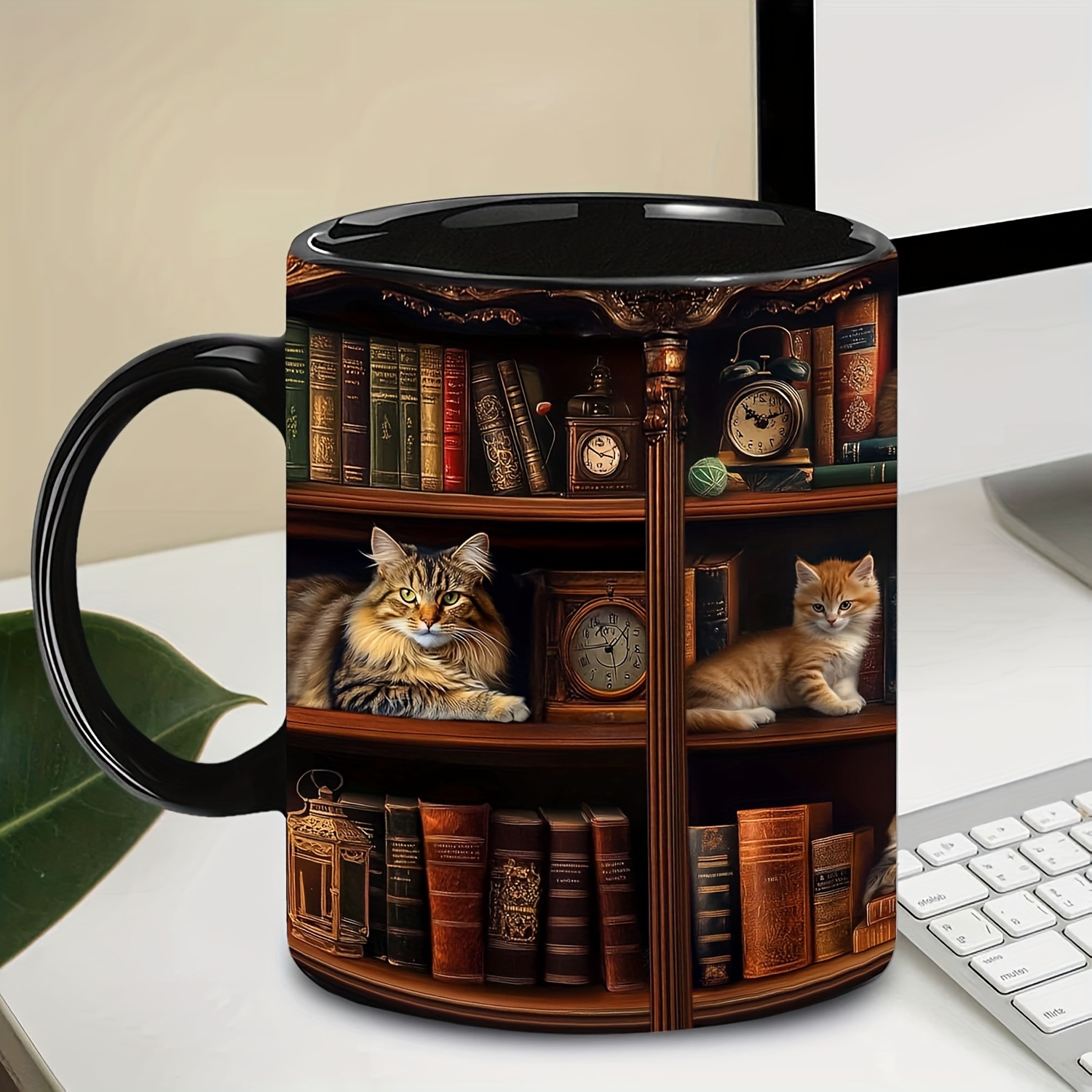 📚✨ "Library Cats & Vintage Books" Ceramic Mug 