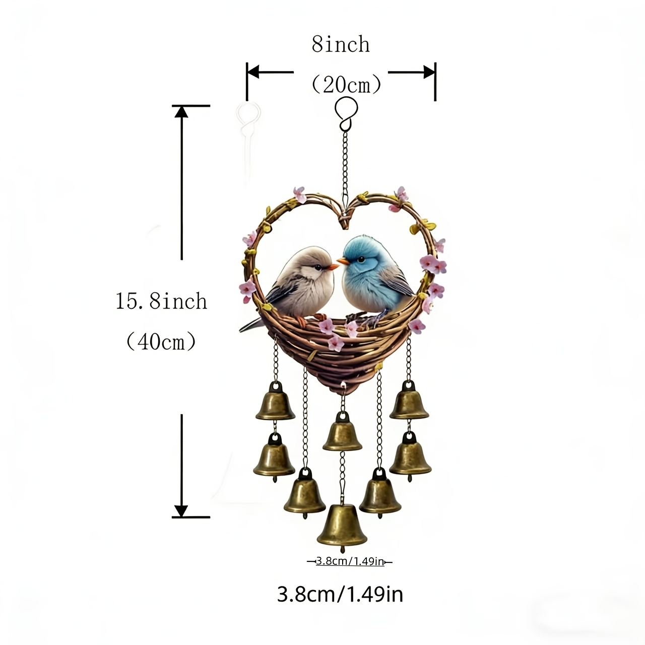 Heart-Shaped Bird & Bell Wind Chime 