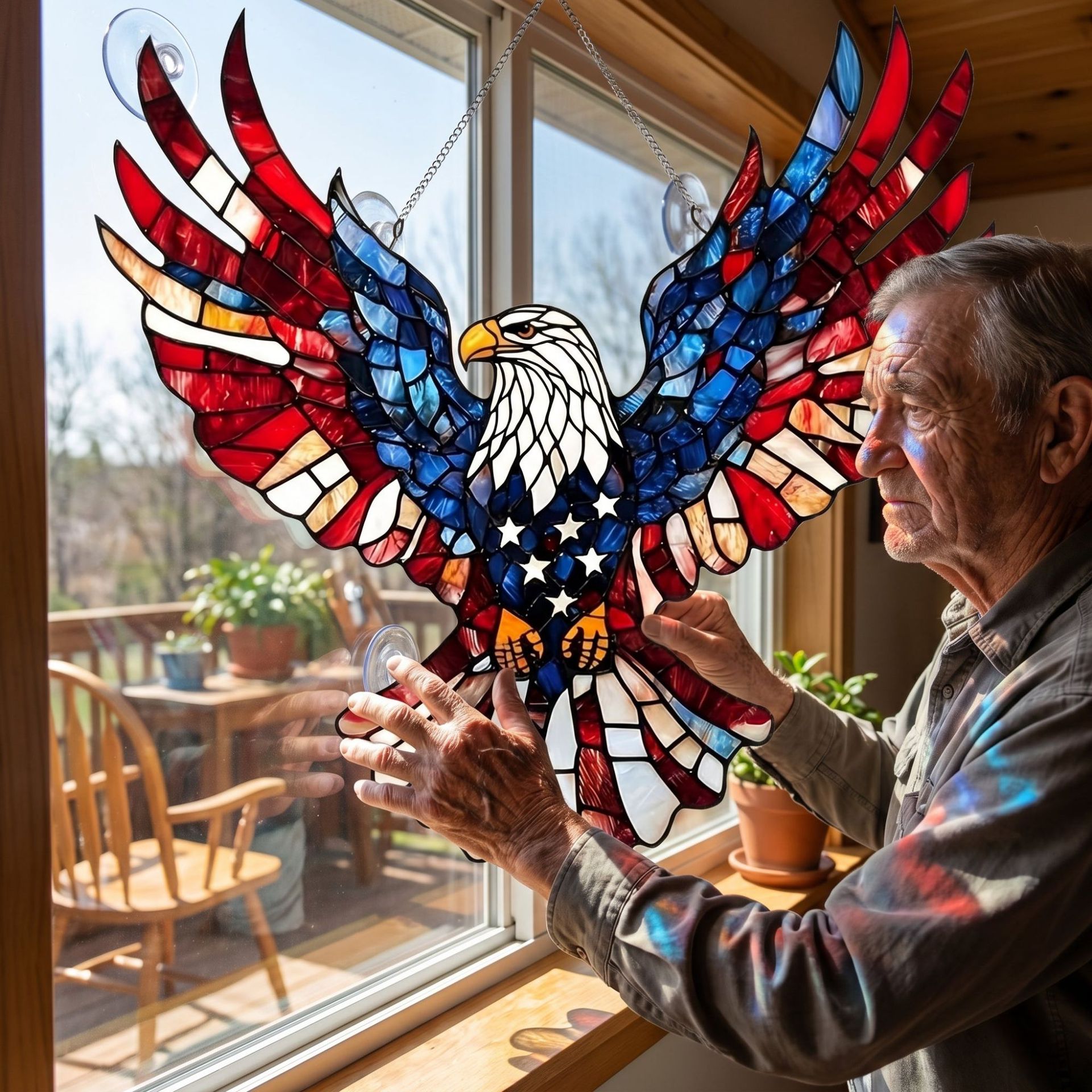 American Flag Freedom Eagle Sunlight Catcher – Patriotic Window Art