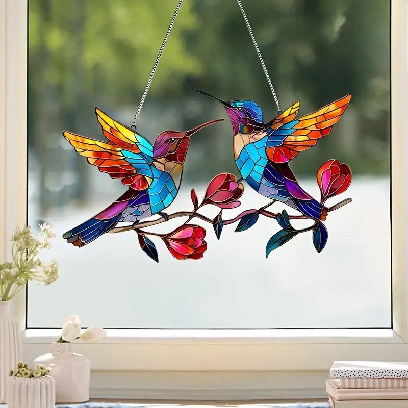 The Best Christmas Gift - Parrots Stained Window Panel Hangings