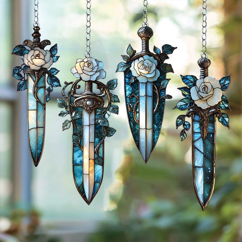 White Rose Sword Acrylic Suncatcher