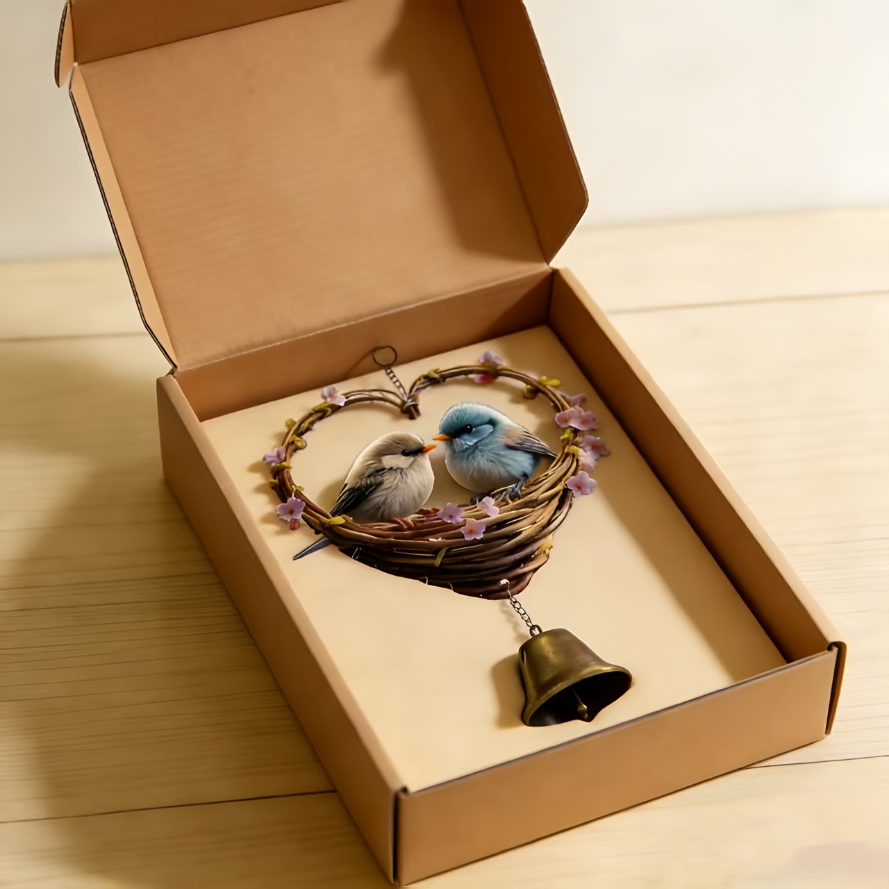 Heart-Shaped Bird & Bell Wind Chime 