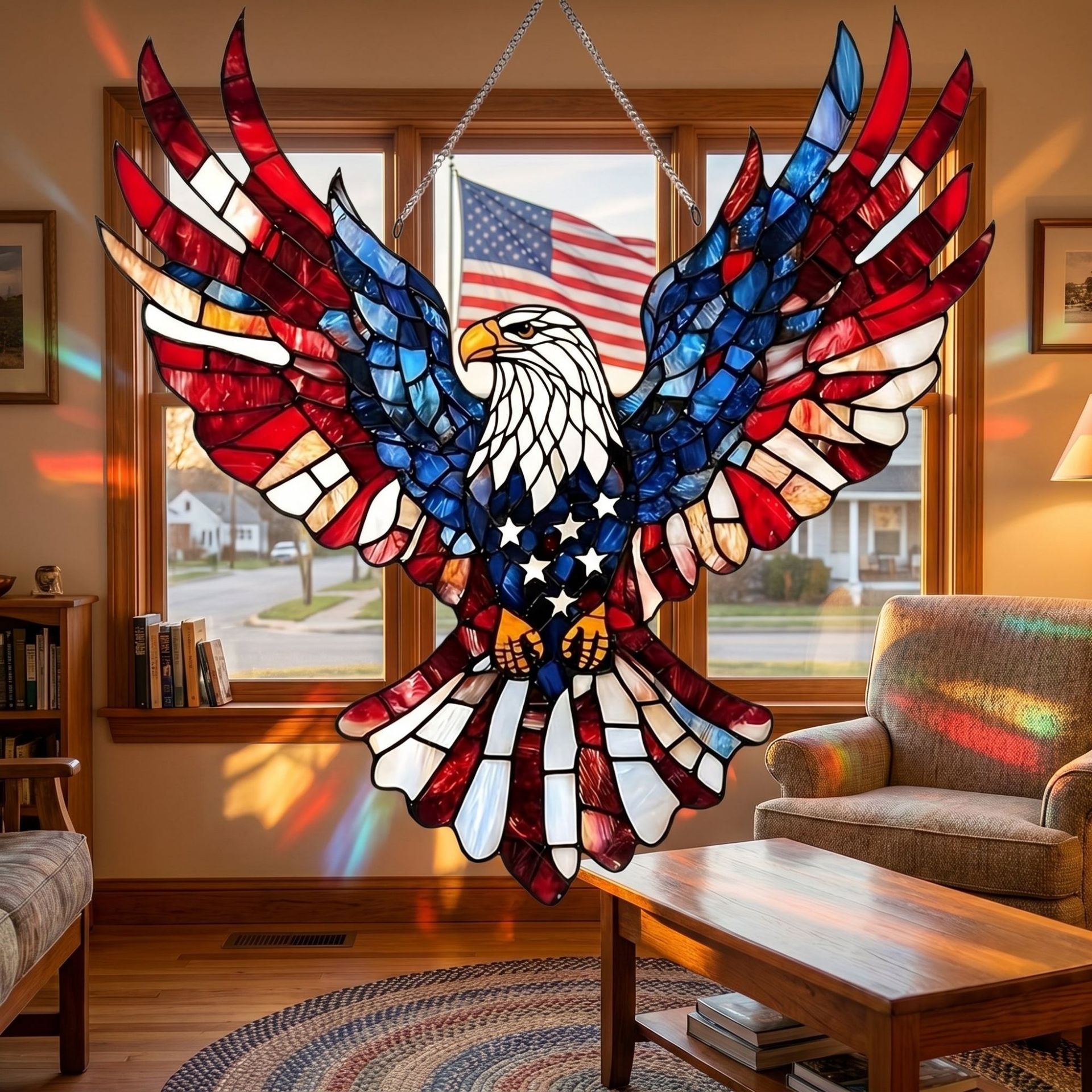 American Flag Freedom Eagle Sunlight Catcher – Patriotic Window Art