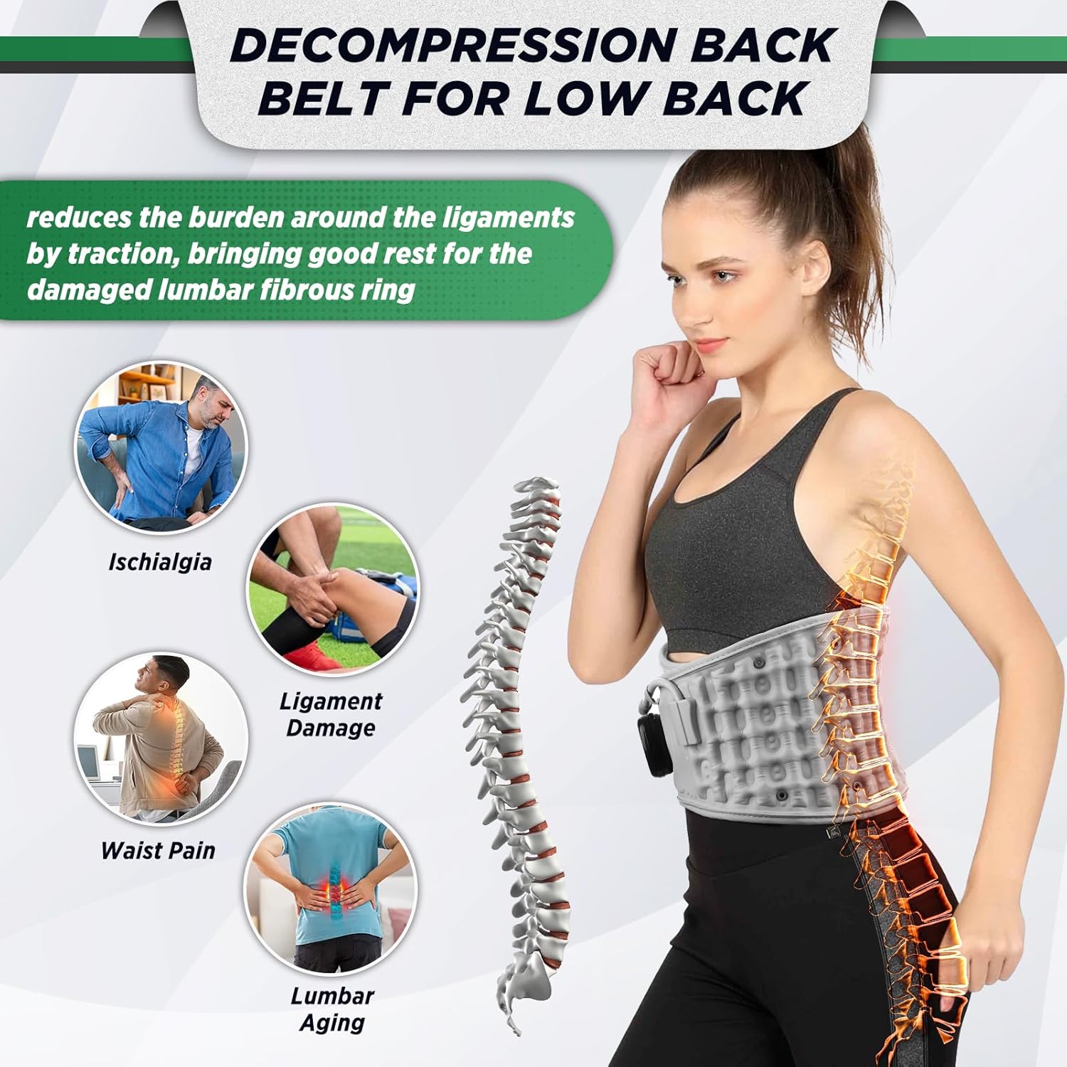 Decompression Back Belt with Red Light Heating and Massage