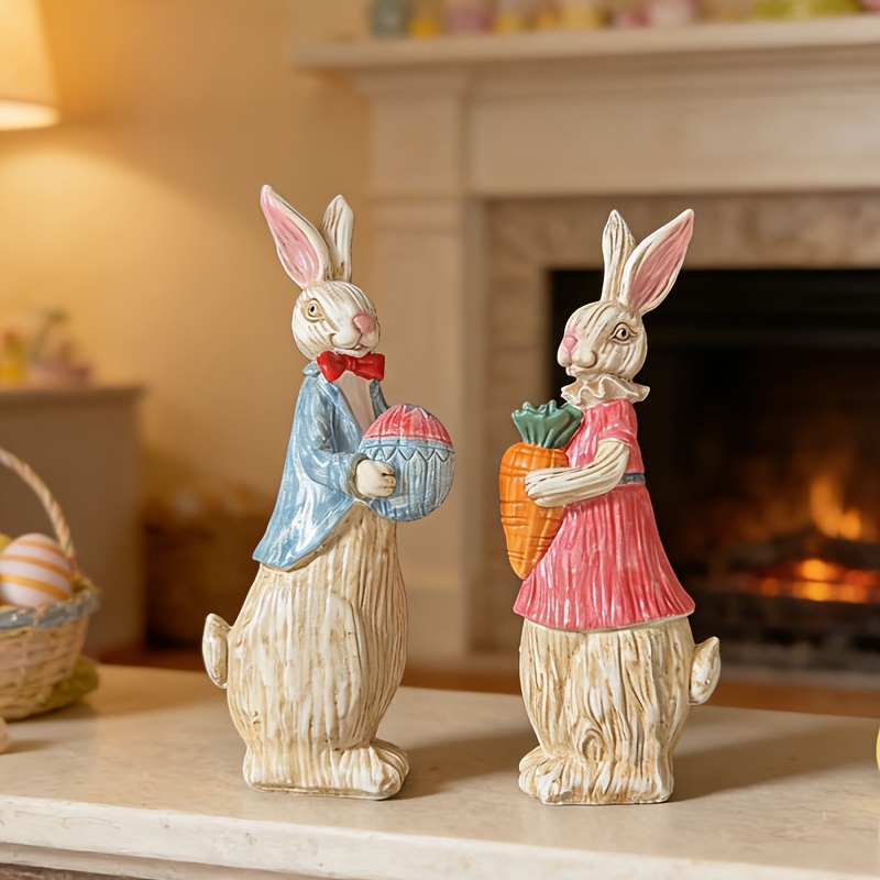 🐰 Easter Bunny Family Figurines – Rustic Resin Spring Decor 🥕✨