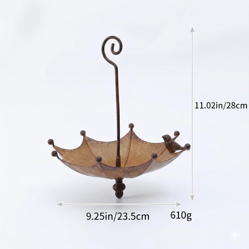 Hanging Umbrella Bird Bath, Bronze Metal Garden Decor