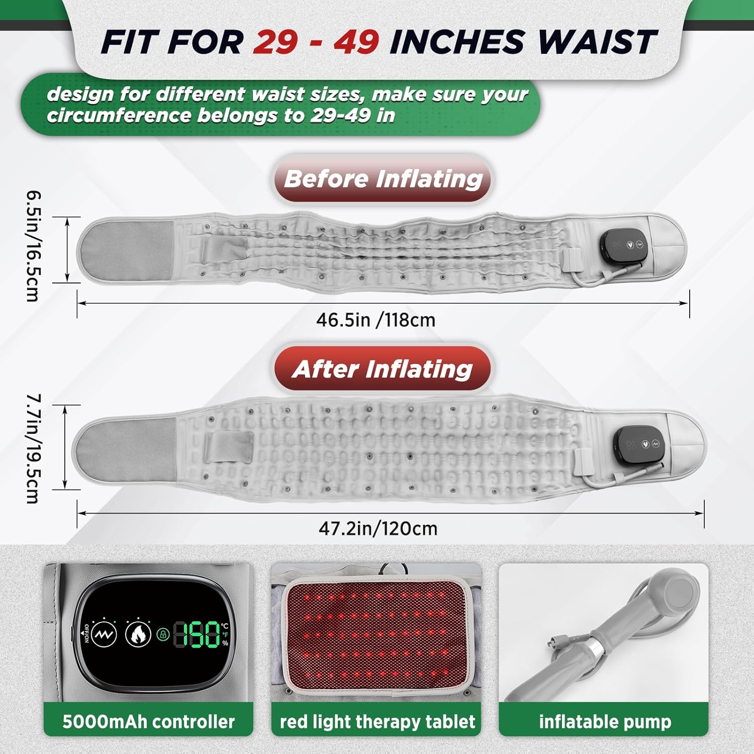 Decompression Back Belt with Red Light Heating and Massage