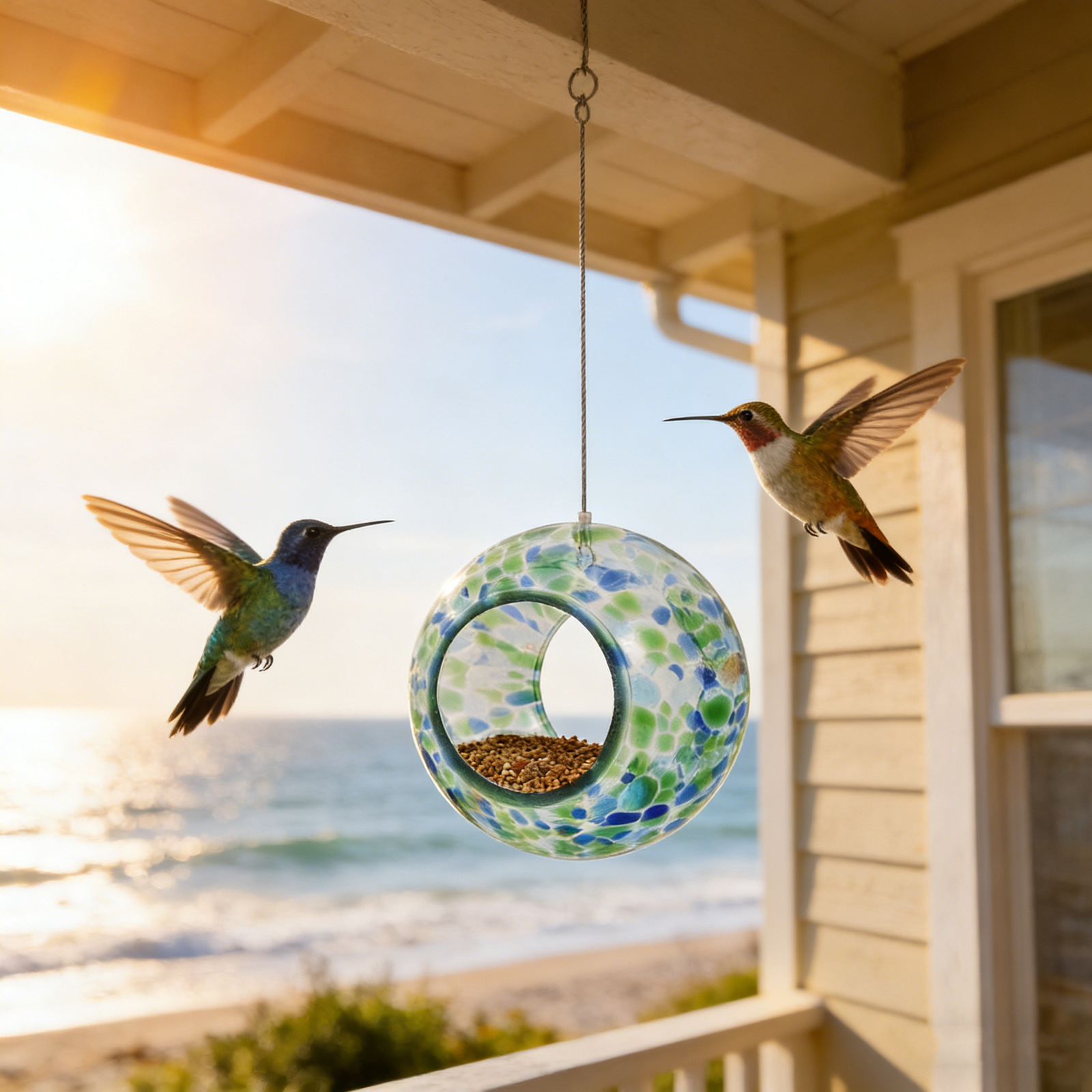 🌈 Handcrafted Glass Hummingbird Feeder – Colorful Garden Accent 🐦✨