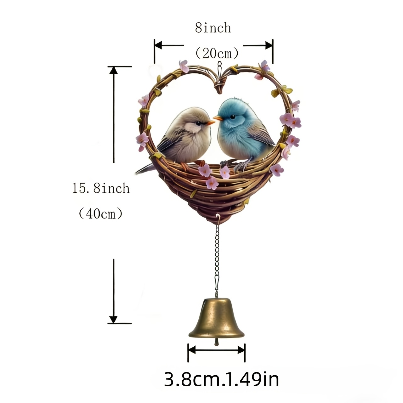 Heart-Shaped Bird & Bell Wind Chime 