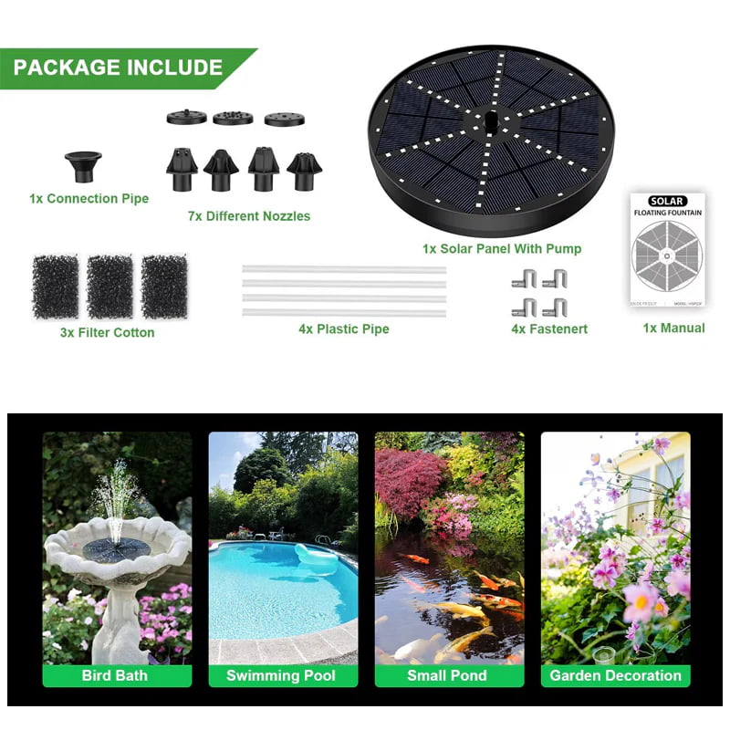 Solar Fountain with LED Lights