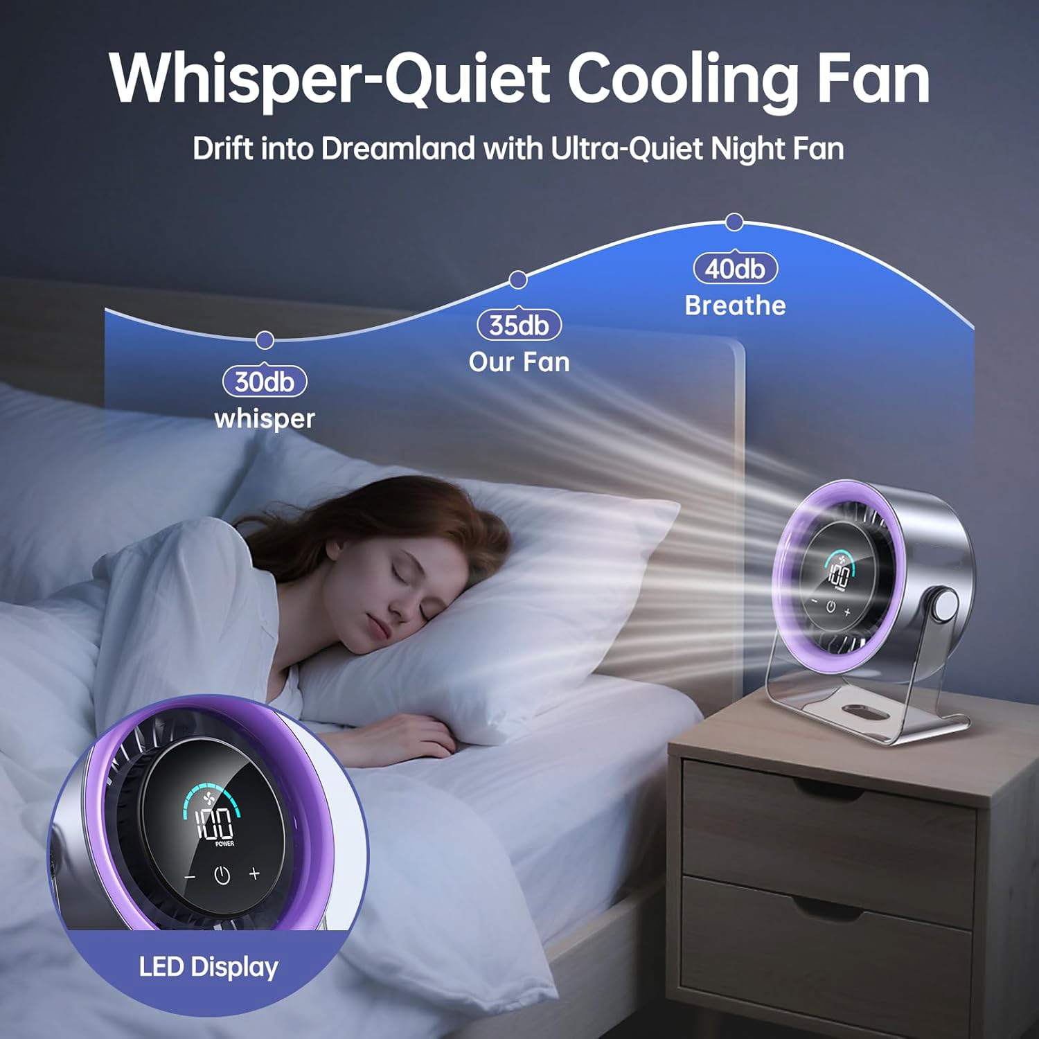 100 Speeds Digital Display Quiet Table Fan