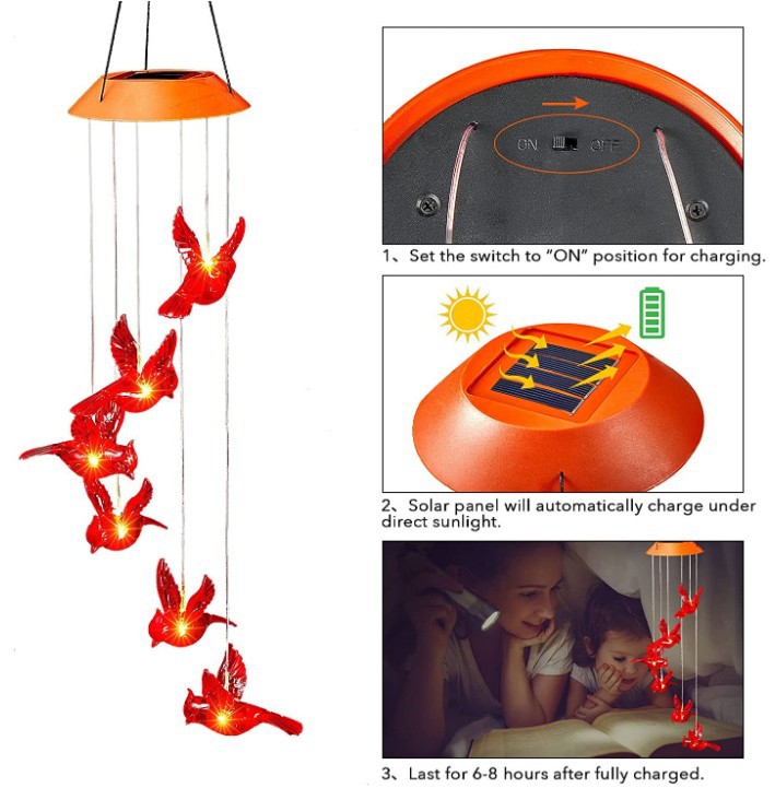 Solar Cardinal Wind Chime Light