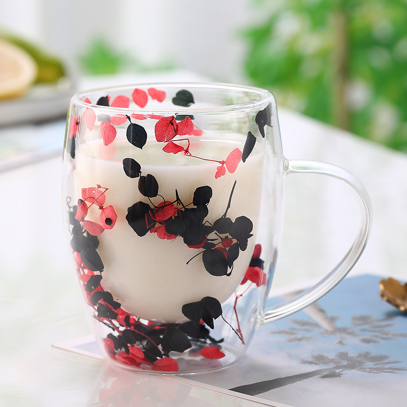 Dried Flower Double Layer Glass Coffee Cup
