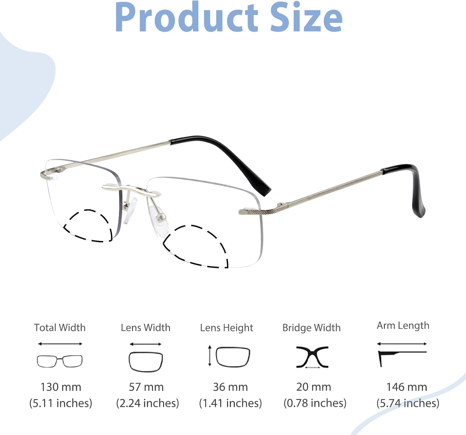 Rimless Bifocal Photochromic Reading Glasses