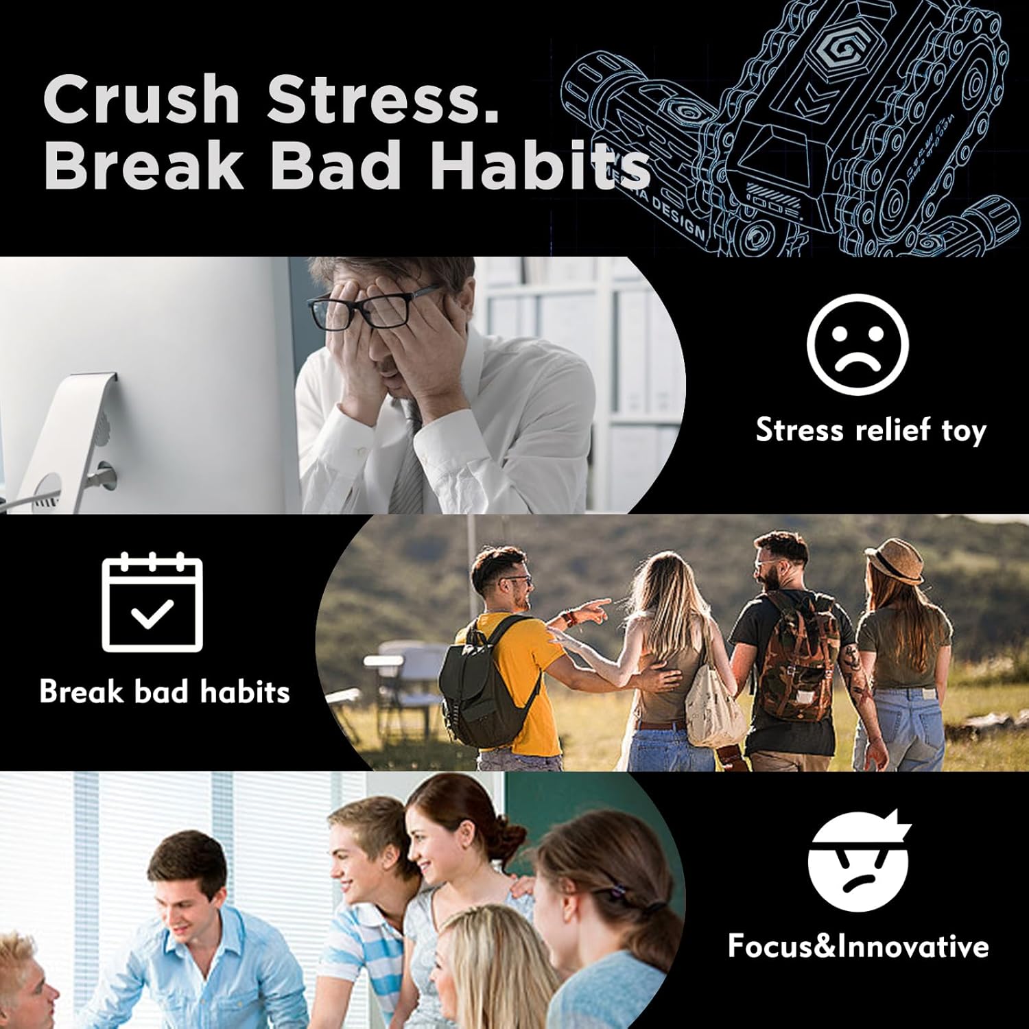 4 in 1 Fidget Slider Roller Chain Spinner Combo