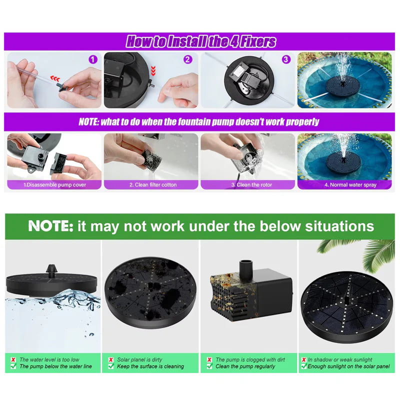 Solar Fountain with LED Lights