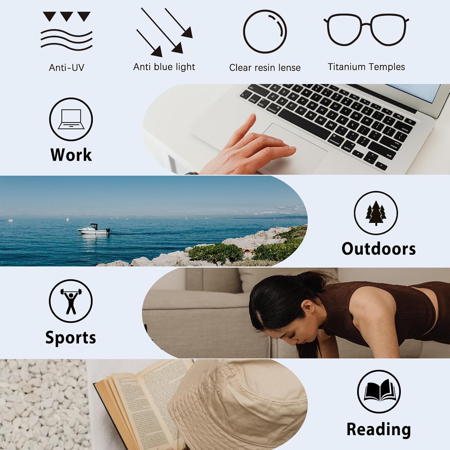 Rimless Bifocal Photochromic Reading Glasses