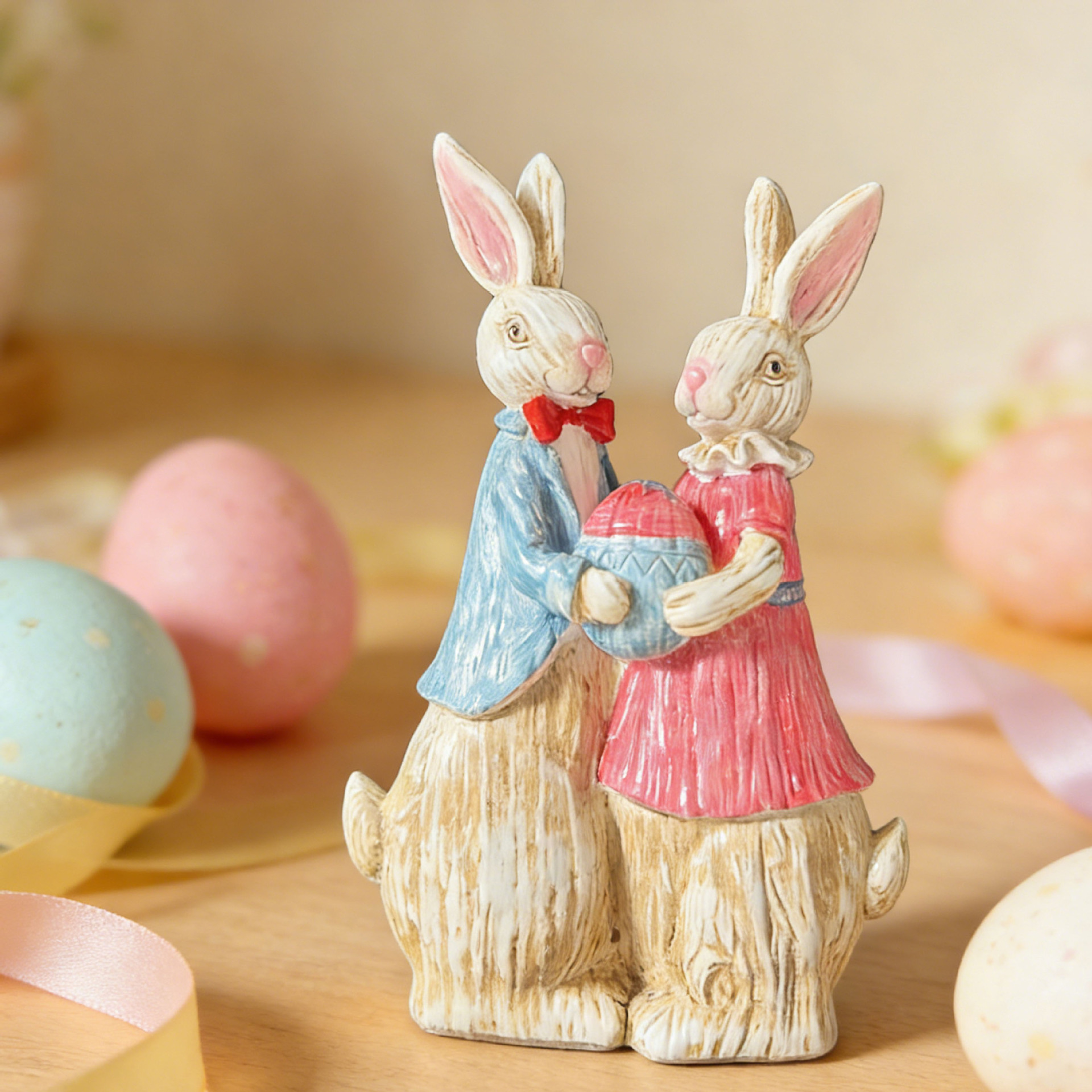 🐰 Easter Bunny Family Figurines – Rustic Resin Spring Decor 🥕✨