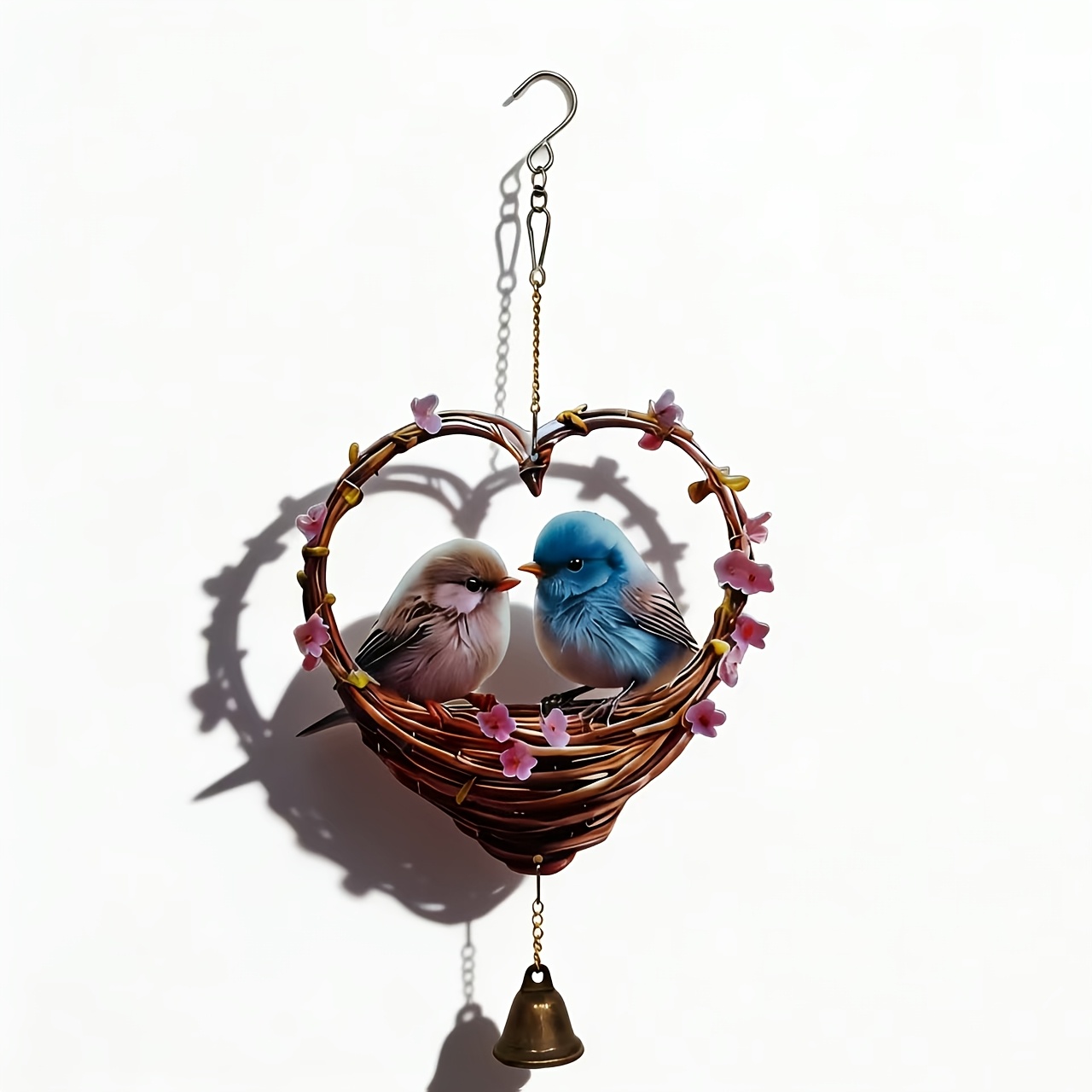 Heart-Shaped Bird & Bell Wind Chime 