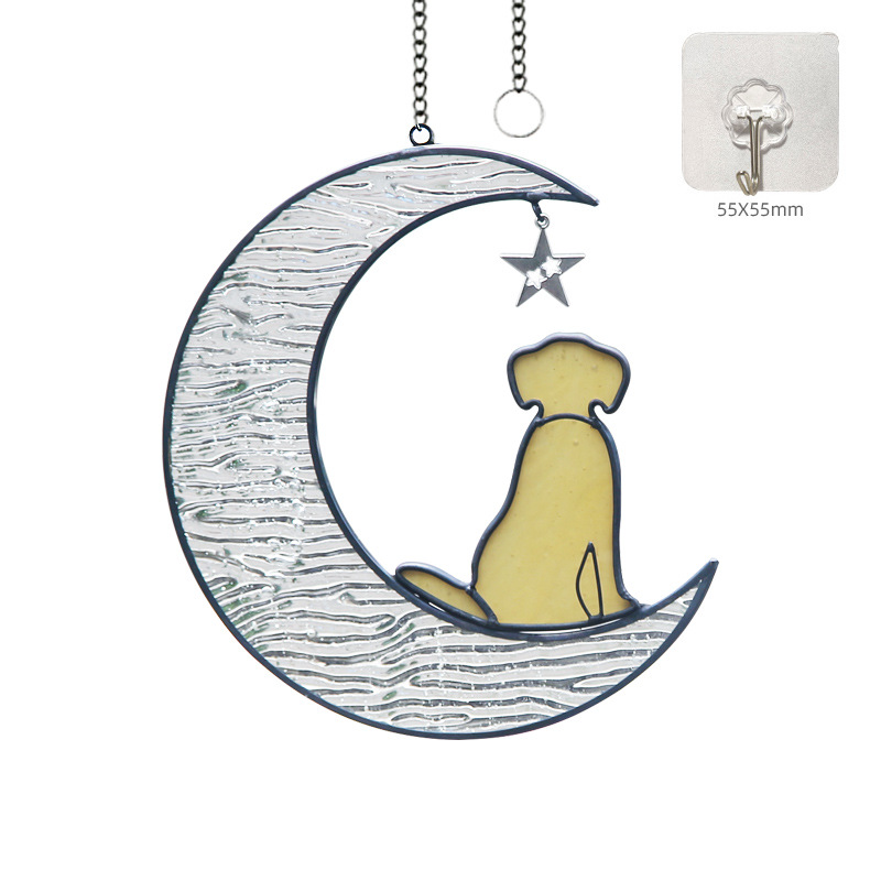 Dog Decor Stained Glass Moon Suncatchers Window Hanging