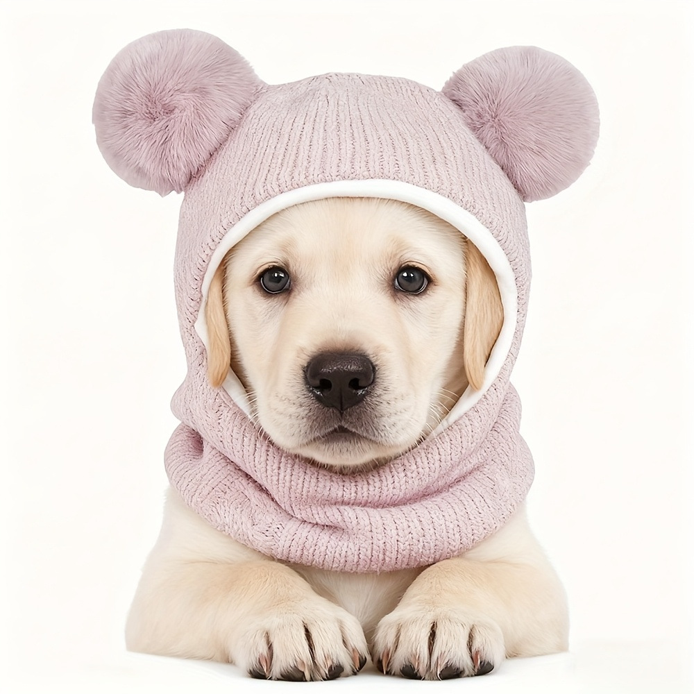 Dog Winter Hat with Pom Poms