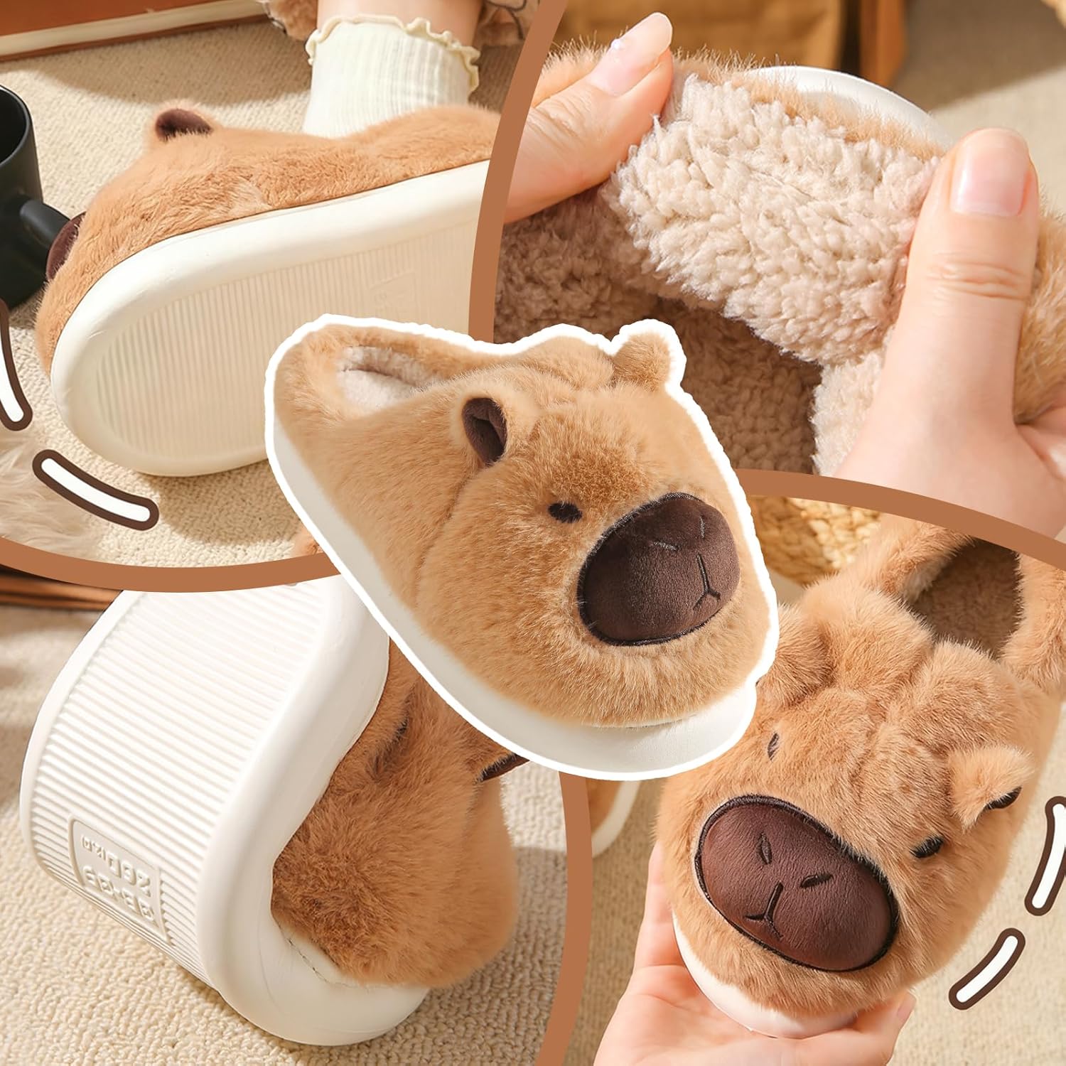 Capybara Slippers - Cute Animal Plush Slippers