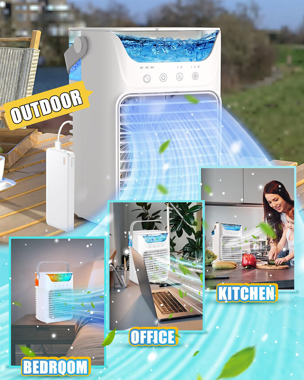 2024 Upgraded Powerful Cooling Mini Evaporative Air Cooler