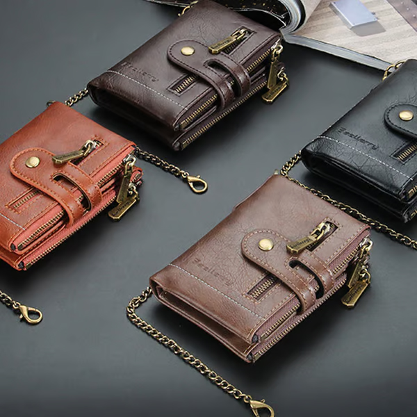 Mens RFID Vintage Bifold Wallet with Chain