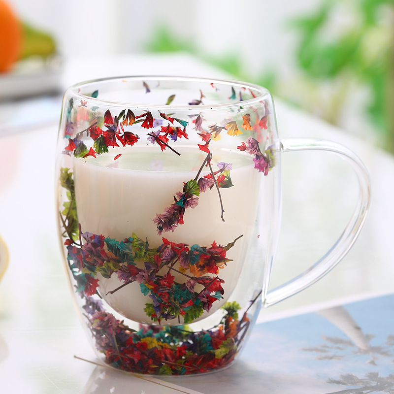 Dried Flower Double Layer Glass Coffee Cup