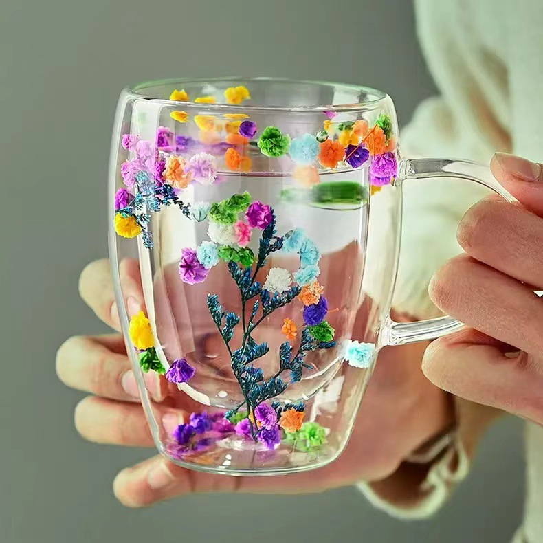 Dried Flower Double Layer Glass Coffee Cup
