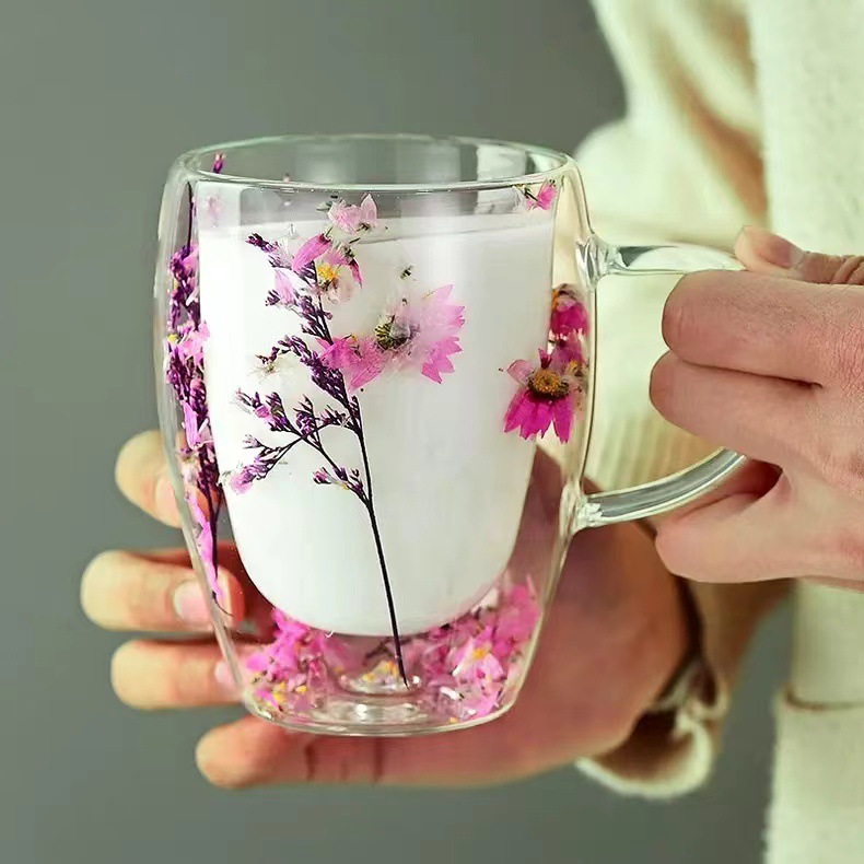 Dried Flower Double Layer Glass Coffee Cup