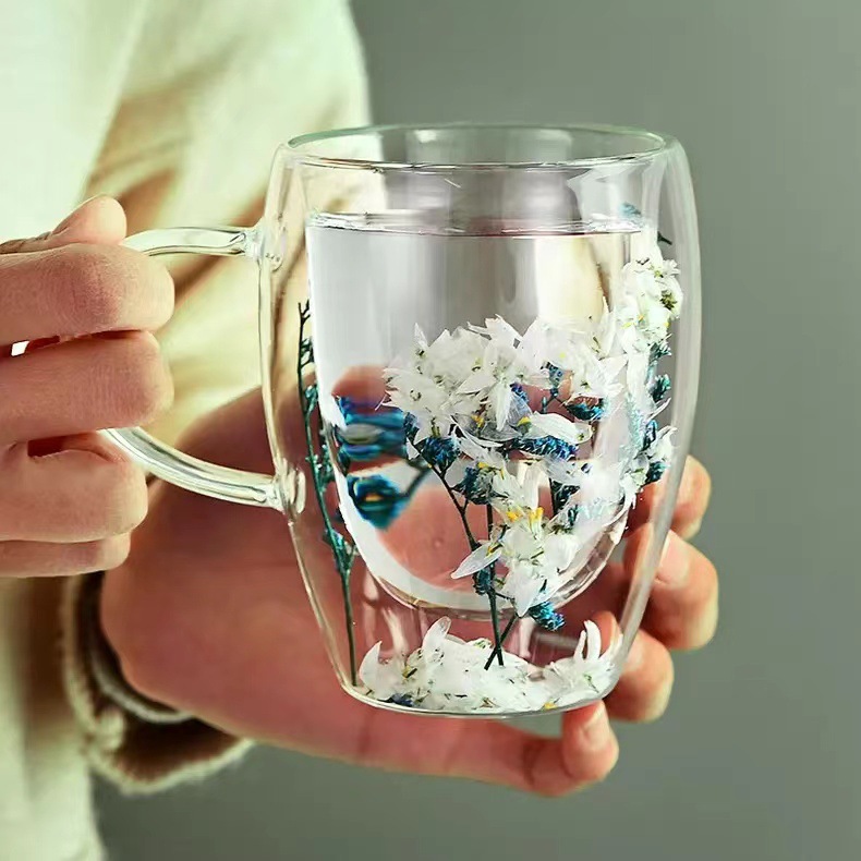 Dried Flower Double Layer Glass Coffee Cup