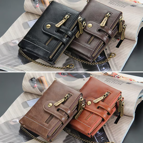 Mens RFID Vintage Bifold Wallet with Chain