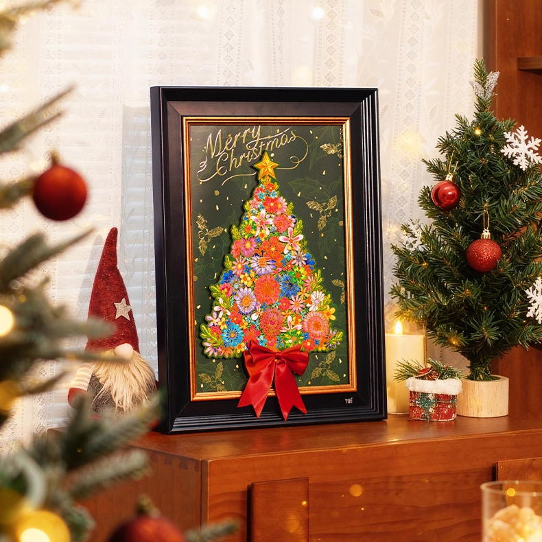 135-Piece Floral Christmas Tree Wooden Puzzle