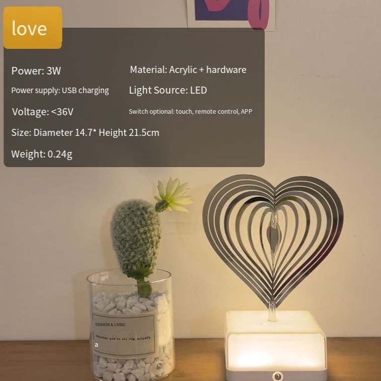 heart-shaped rotating colorful night light