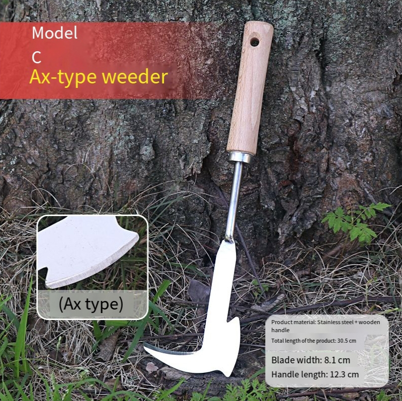 Stainless Steel Crevice Weeding Tool with Wooden Handle