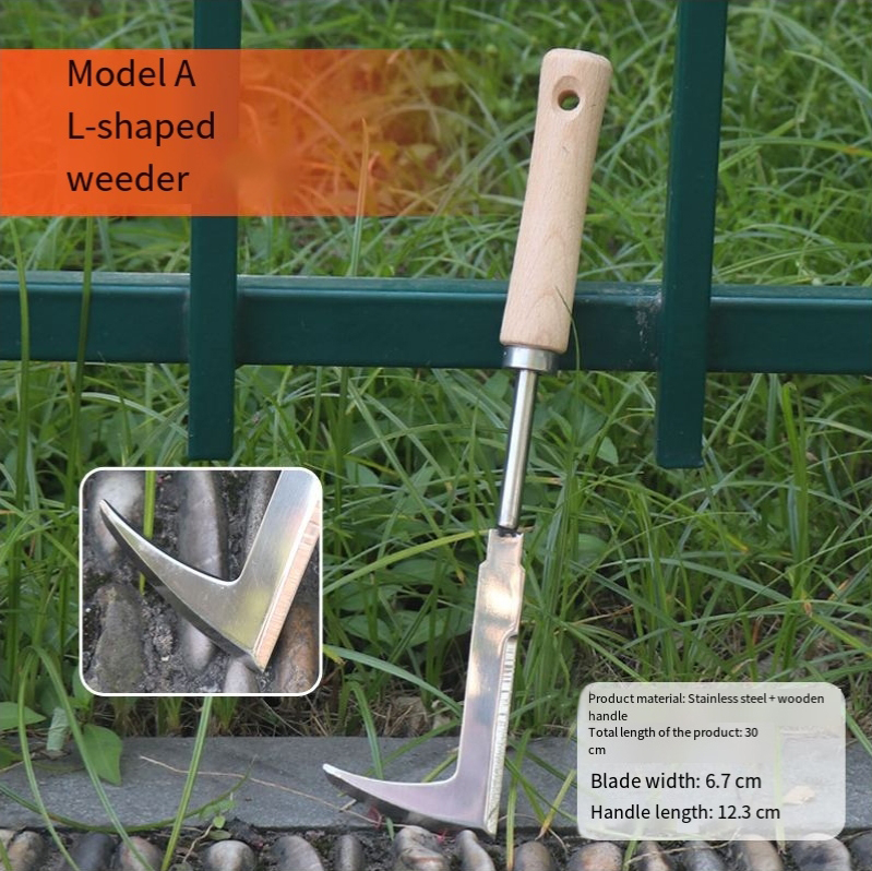 Stainless Steel Crevice Weeding Tool with Wooden Handle
