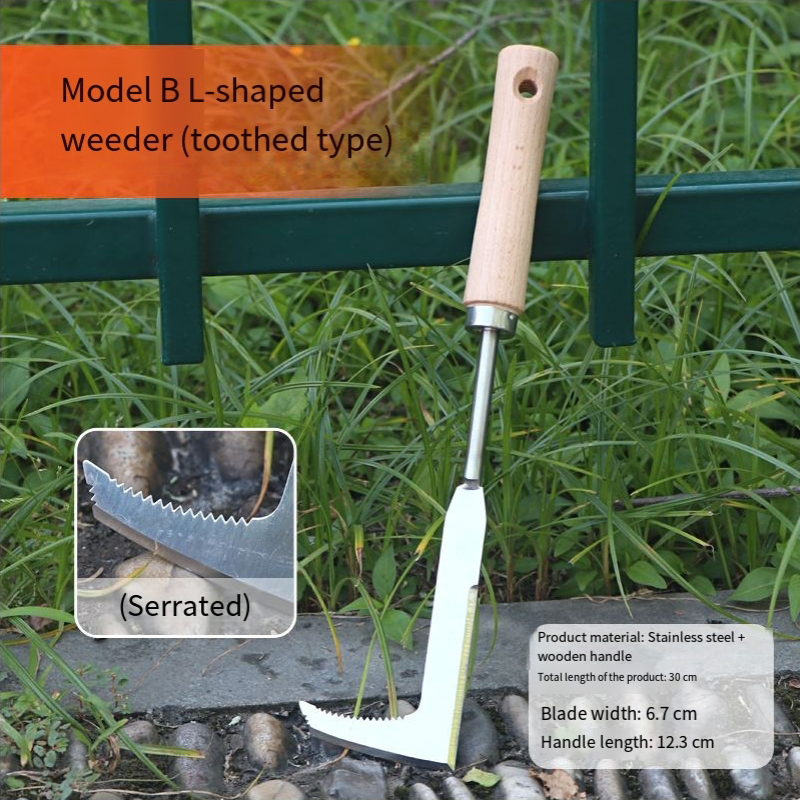 Stainless Steel Crevice Weeding Tool with Wooden Handle