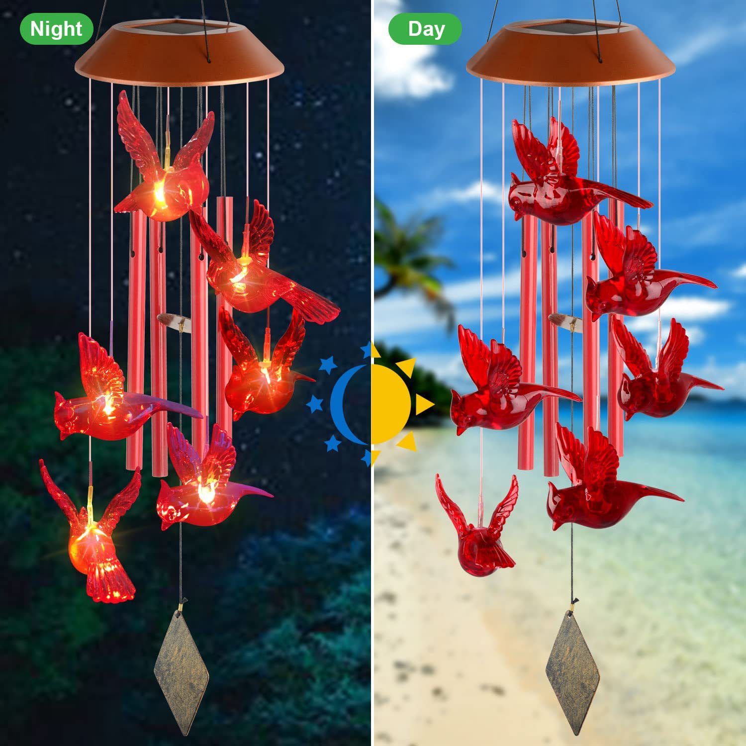 Solar Cardinal Wind Chime Light