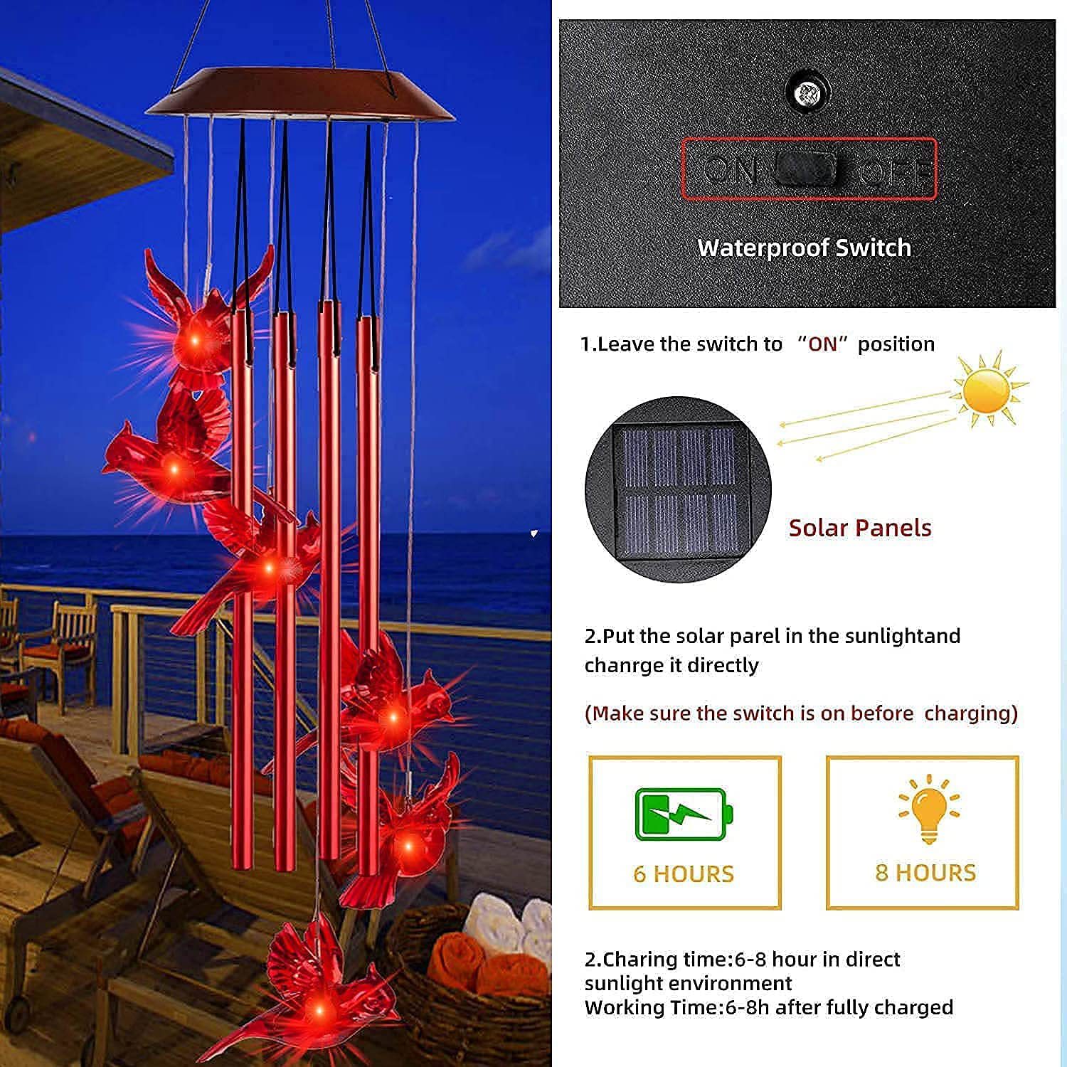 Solar Cardinal Wind Chime Light