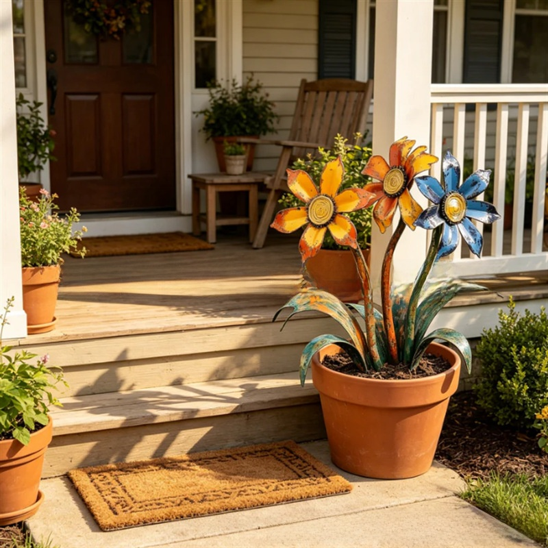 Rustic Metal Flower Garden Stakes
