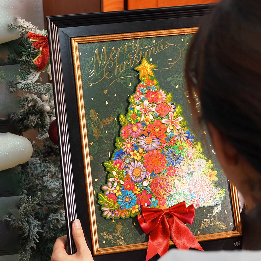 135-Piece Floral Christmas Tree Wooden Puzzle