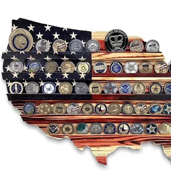 Rustic American USA Flag Challenge Coin Display