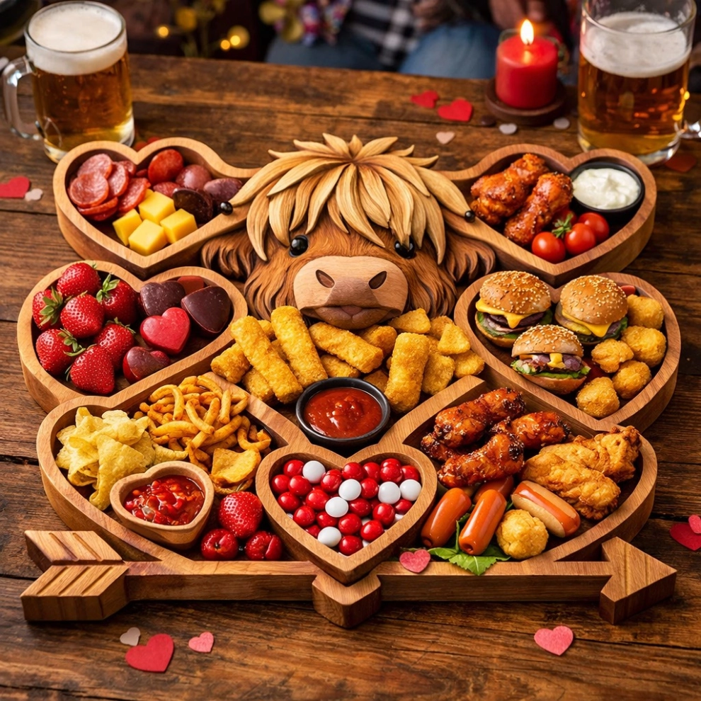 Highland Cow Wooden Charcuterie Board