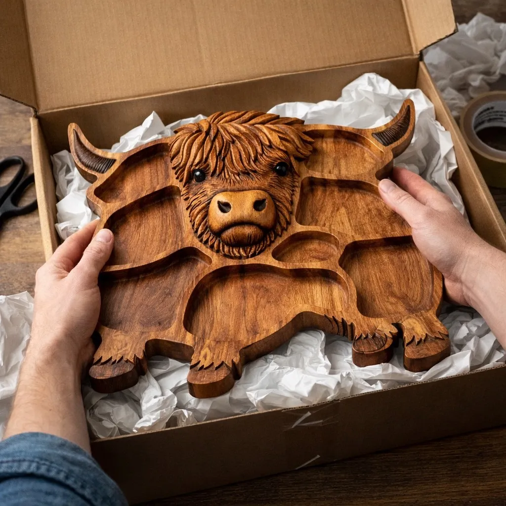 Highland Cow Wooden Charcuterie Board